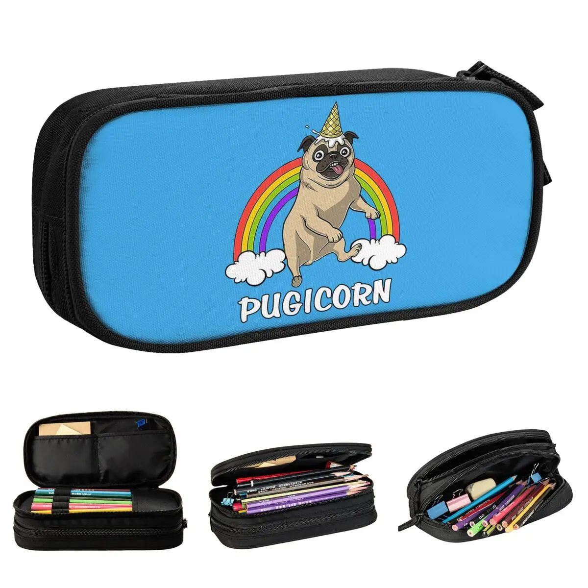 

Pugicorn Pug Unicorn Pencil Cases Bulldog Dog Pet Lover Animals Pencilcases Pen Holder Bag School Supplies Gift Stationery