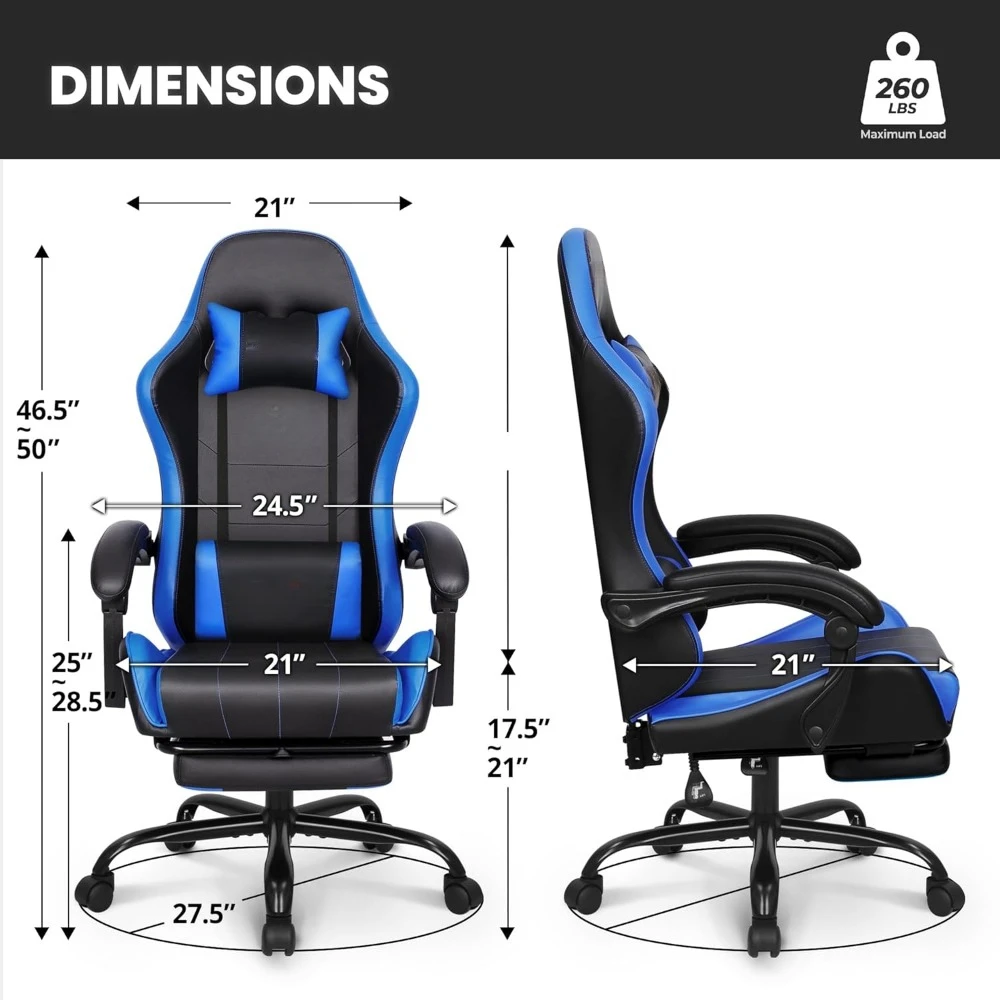 Video Gaming Chair with Footrest High Back Ergonomic Comfortable Office Computer Desk with Lumbar Support Height Adjustable with 3