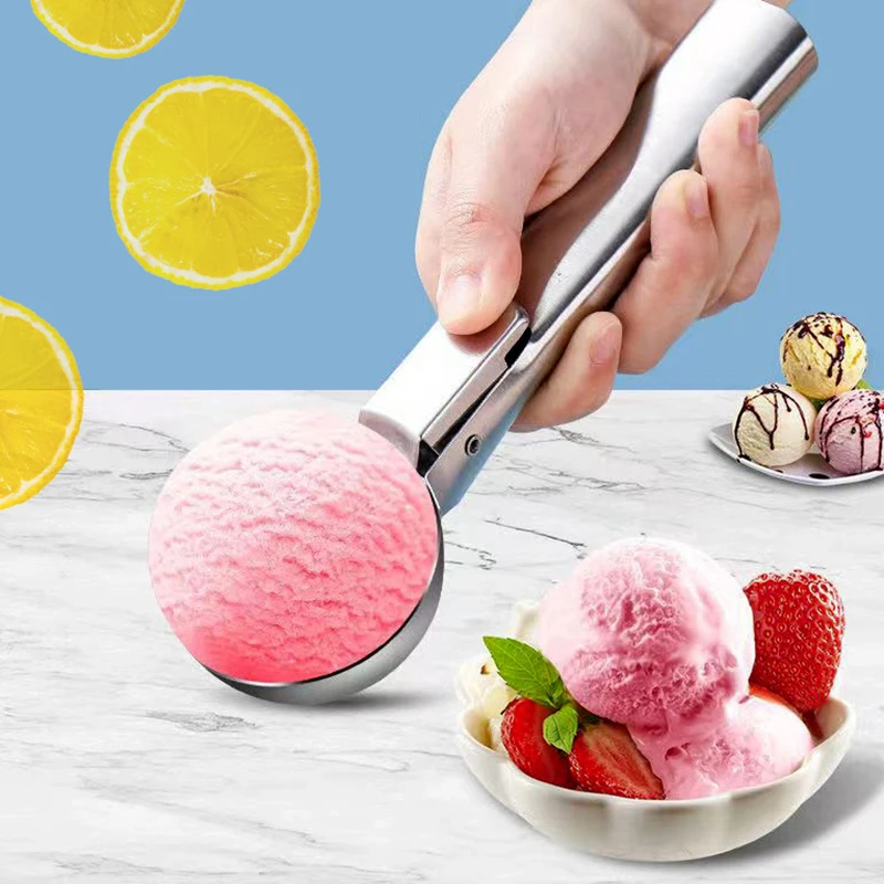 Stainless Steel Ice Cream Scoop Ice Cream Scooper with Trigger Multifunctional Fruit Scoop DIY Kitchen Supplies