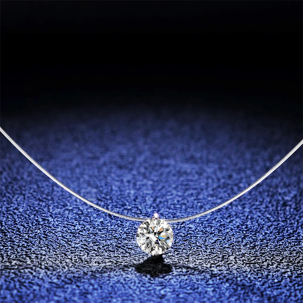 Moissanite Pendant Necklace 1ct Fishing Line D VVS1 925 Sterling Silver For Women pendant necklace,silver necklace,moissanite necklace