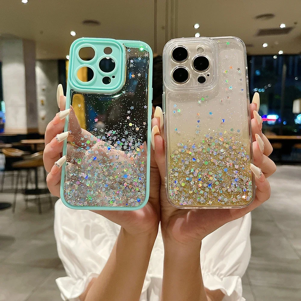 

Gradient Glitter Sequin Phone Case For iPhone 15 Pro Max Plus Soft TPU Clear Back Cover L02