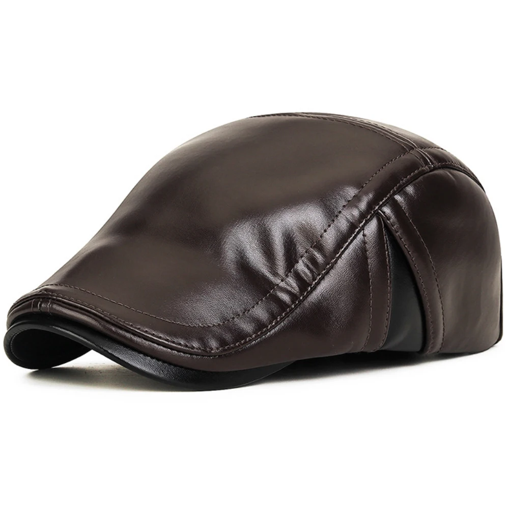 HT4925 Herren Baskenmütze Neue Dicke Warme Wintermütze Männer Fleece Gefüttert Earflap Cap Retro Künstler Maler Baskenmütze Hut Papa PU Leder Baskenmütze Kappe – Detail 14