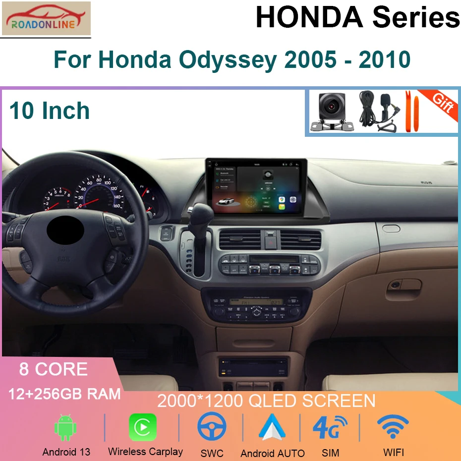 

12+256GB For Honda Odyssey 2005 - 2010 Car Radio Multimedia Video Player Navigation stereo GPS Android 13 4G WIFI