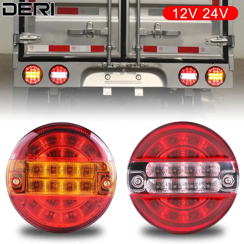 LED Truck Tail Stop Light Round Taillight Red Yellow White 12V 24V Turn