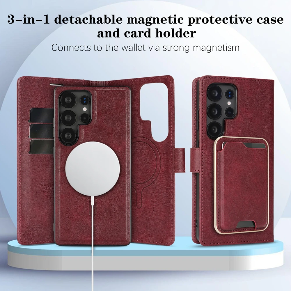3-in-1 Magnetic Flip Leather Phone Case with Card Holder and Magsafe Compatibility