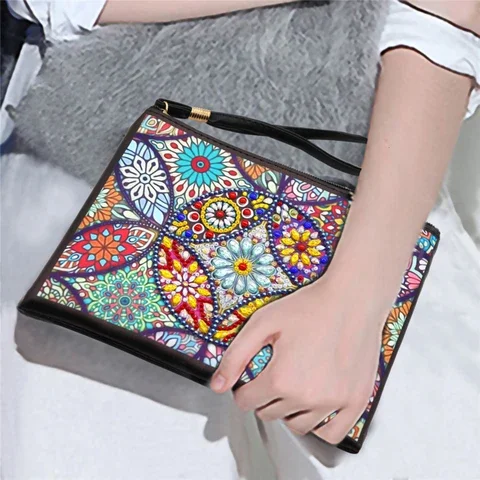 AZQSD DIY Flower Special Shaped Diamond Painting Wristlet Wallet Women Clutch Storage Bag Birthday Gift images - 6