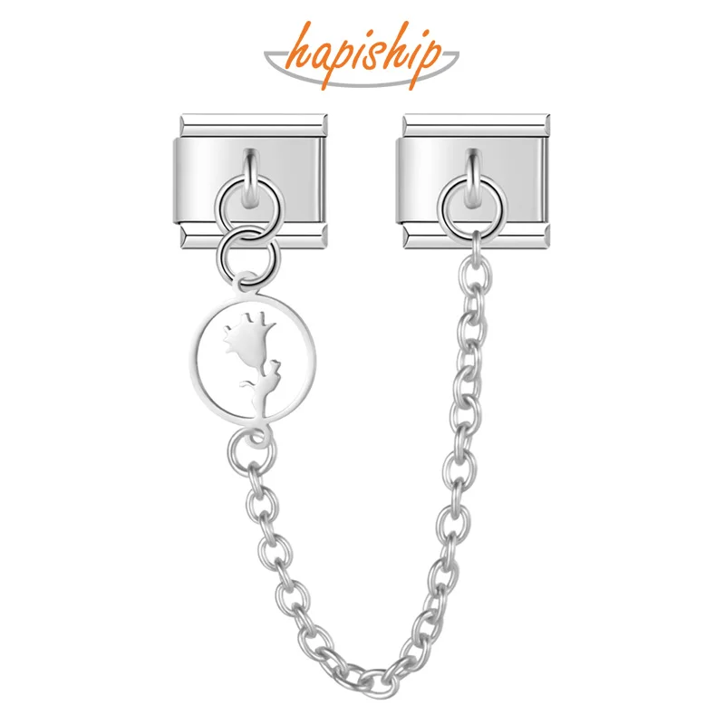 Hapiship 2024 Fashion Skull Flower Mermaid Chain Italian Charm Link Fit 9Mm Bracciale In Acciaio Inossidabile Che Fa Gioielli Fai Da Te Dj1089