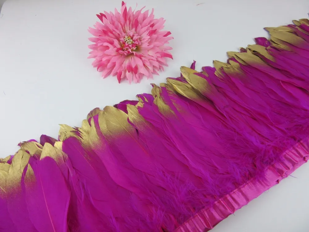 New Fashion Gold Tips Goose feather trims 2 10yards Rose Dyed geese