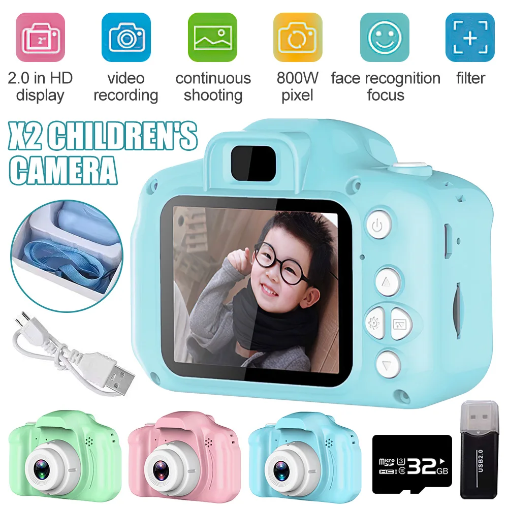 8 Мп детские игрушки для камеры 1080P цифровые видеокамеры 2 дюйма цветной дисплей милая детская камера с 32G TF картой USB кардридер