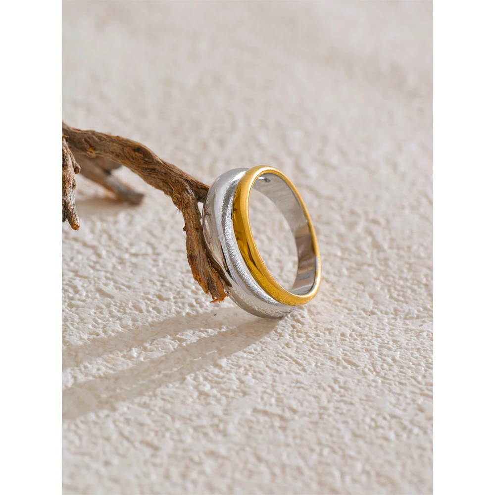 Yhpup Double Color Geometric Casting Ring