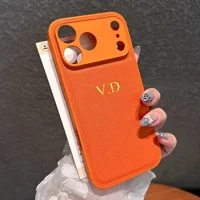 Personalized Name Faux Leather Phone Case For iPhone 17 16 15 14 13 Pro Max Plus Air Custom Initials DIY Hot Gold Foil Stamping 4