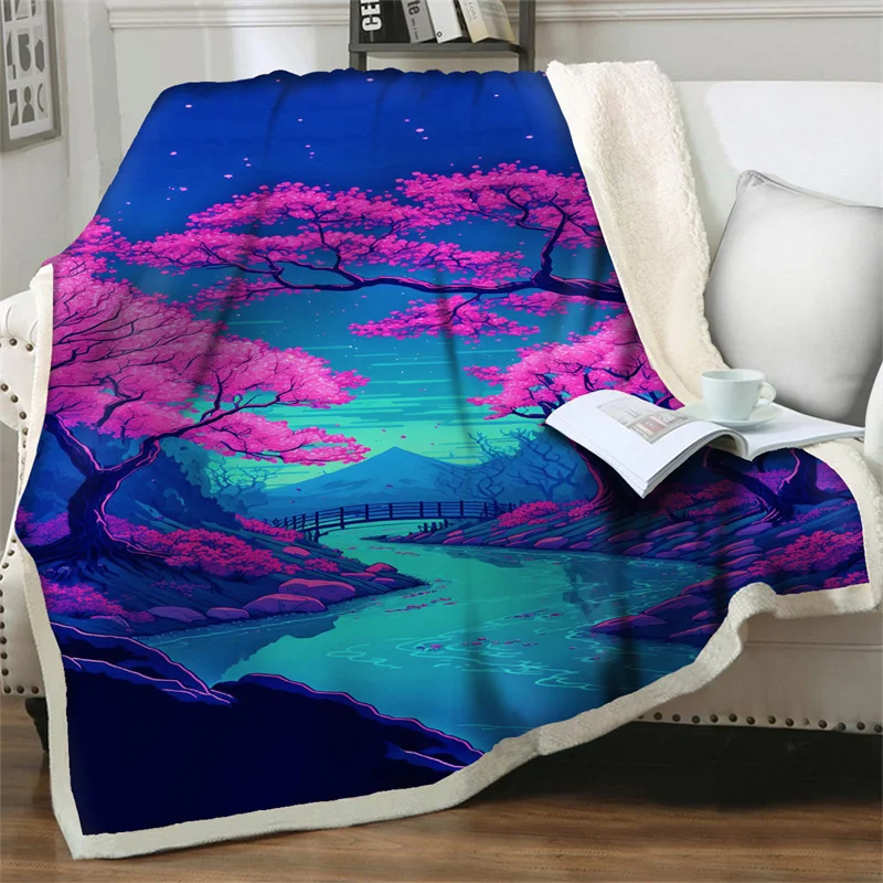 

Nature Pink Tree 3D Soft Warm Throw Blankets for Bedroom Beds Sofa Home Textiles Easy Wash Picnic Travel Office Quilts Nap Cover