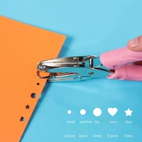Cute Metal Handheld Paper Punch Pink/Green Scrapbooking Cloth Star Heart Circle Hole Diy Craft Shape Cutter Single Hole Puncher 3