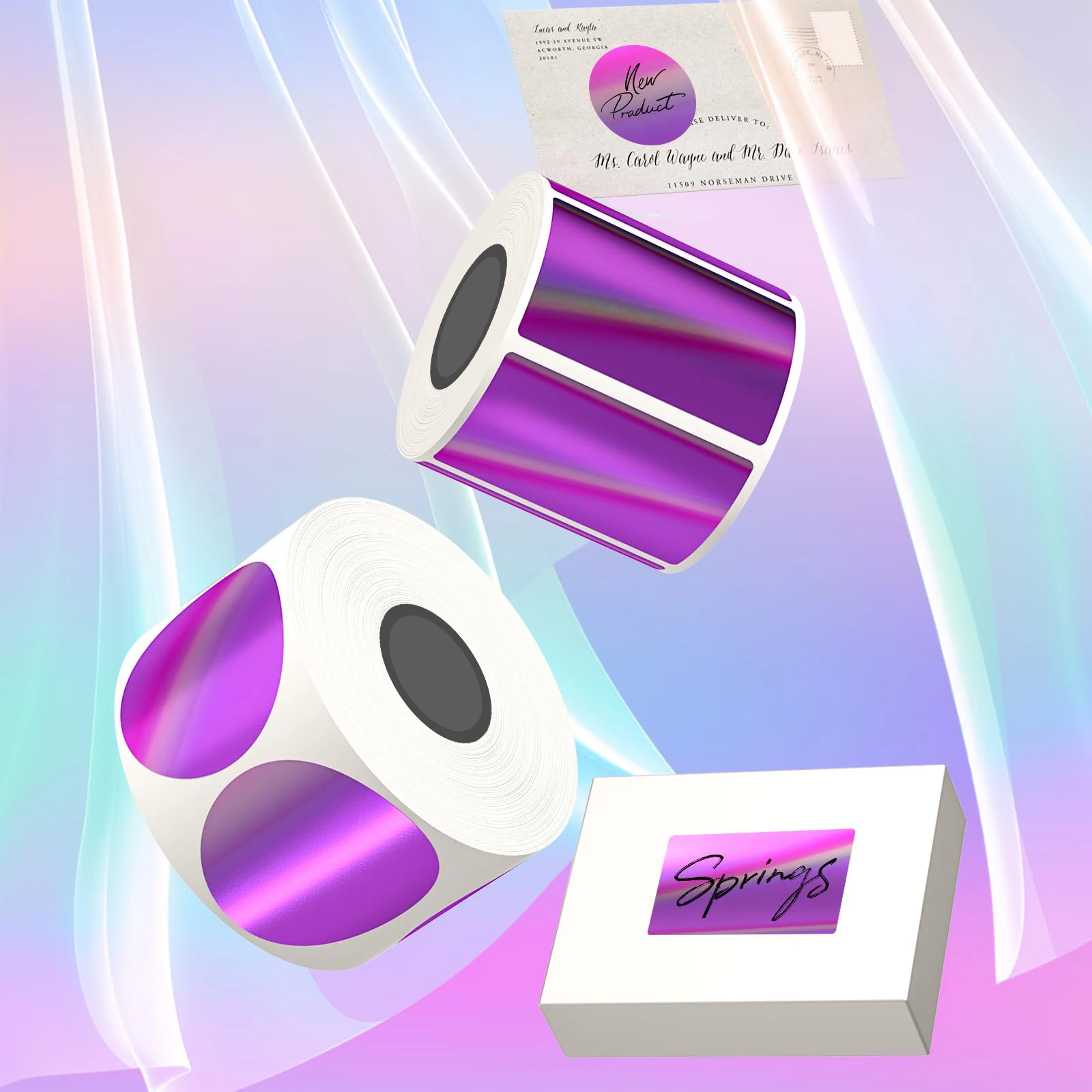 Purple Thermal Reflective Labels 40mm * 30mm / 1.58 inches * 1.18 inches Multifunctional Self-adhesive Laser