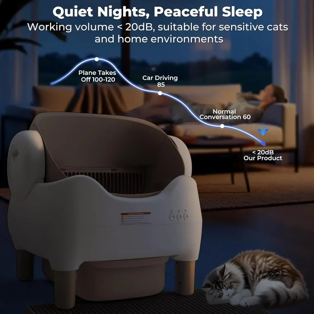 Automatic Cat Litter Box Self Cleaning with APP Control Odor-Free Waste Disposal Large Waste Bin Open-Top for Multiple Cats 4