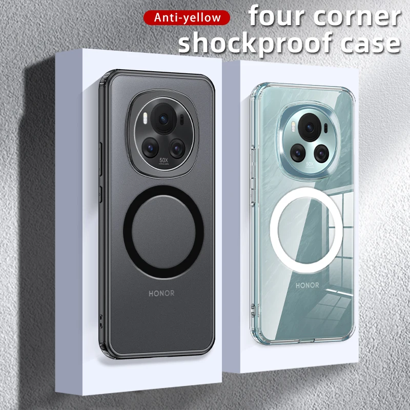 

For Honor Magic 6 Pro Case Magnetic Transparent Matte Hard PC Shockproof Semitransparent Back Cover for Honor Magic6