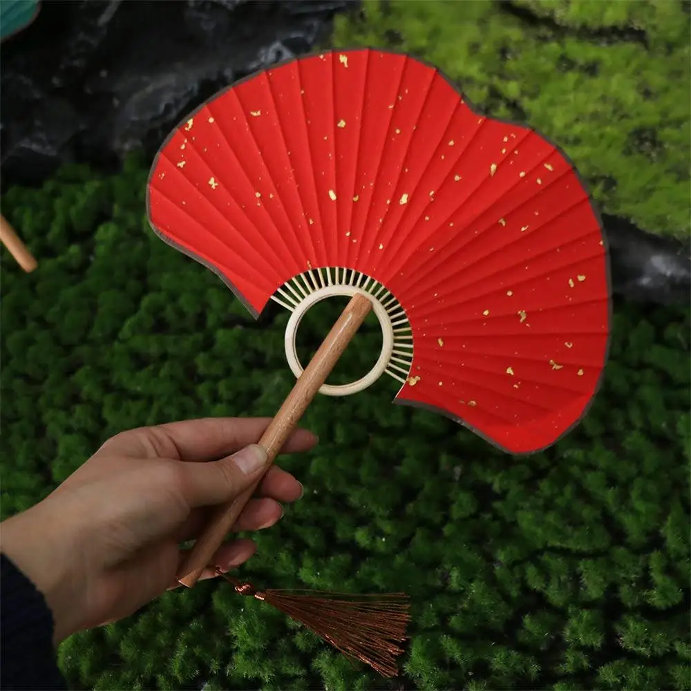 Hand Fan Crafts Double-sided Ginkgo Round Fan