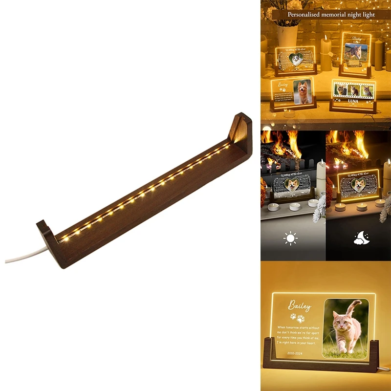 Wooden U-Shaped Luminous Base Display Frame Wooden Frame LED Personalized Cat Memorial Gifts For Loss Of Cat