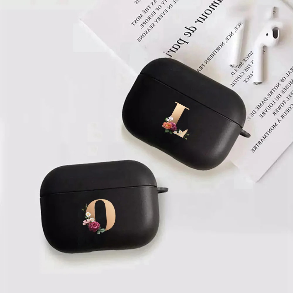 

Flower golden letters Silicone Cover Case For Apple Airpods Pro Initial alphabet Earphone Cases Air Pods Protective Accessories