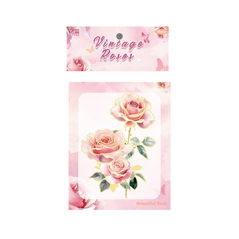 Stickers Scrapbooking Supplies Journamm 10pcs/pack PET Gold Foil Rose Stickers DIY Scrapbooking Creativity Adhesive Hand Made Decorative Junk Journal Supplies