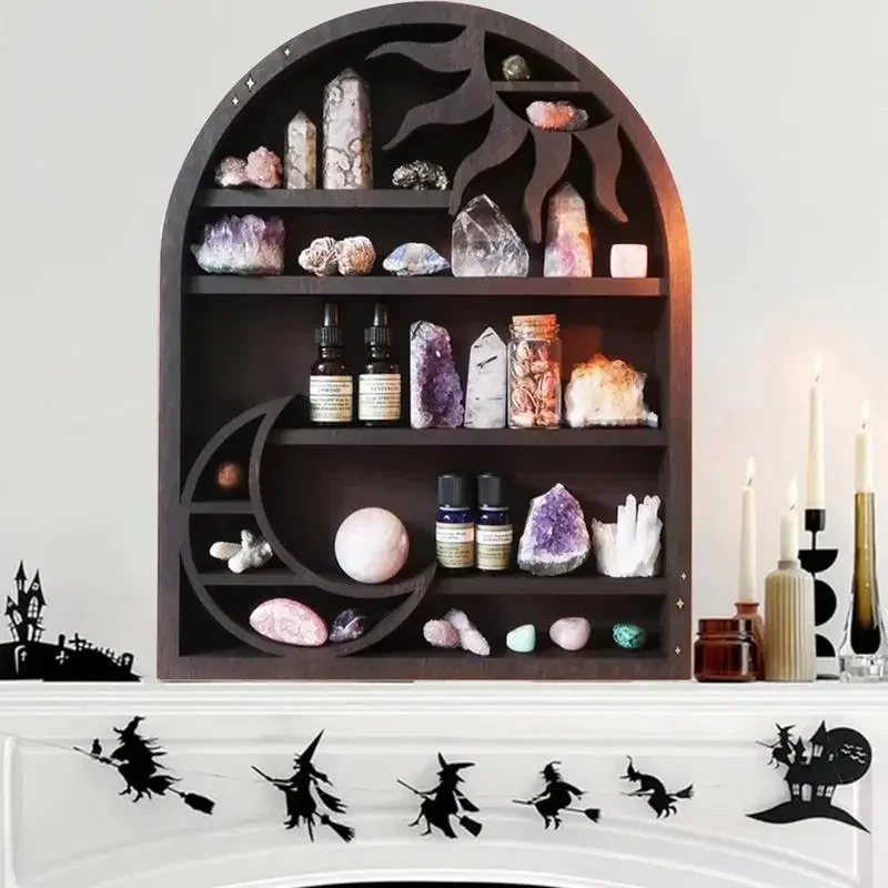 

Storage Wall Shelf Crystals Gothic Wooden Decoration Crystal And Hanging Rack Home Boho Stone For Essentials Decor Display Books