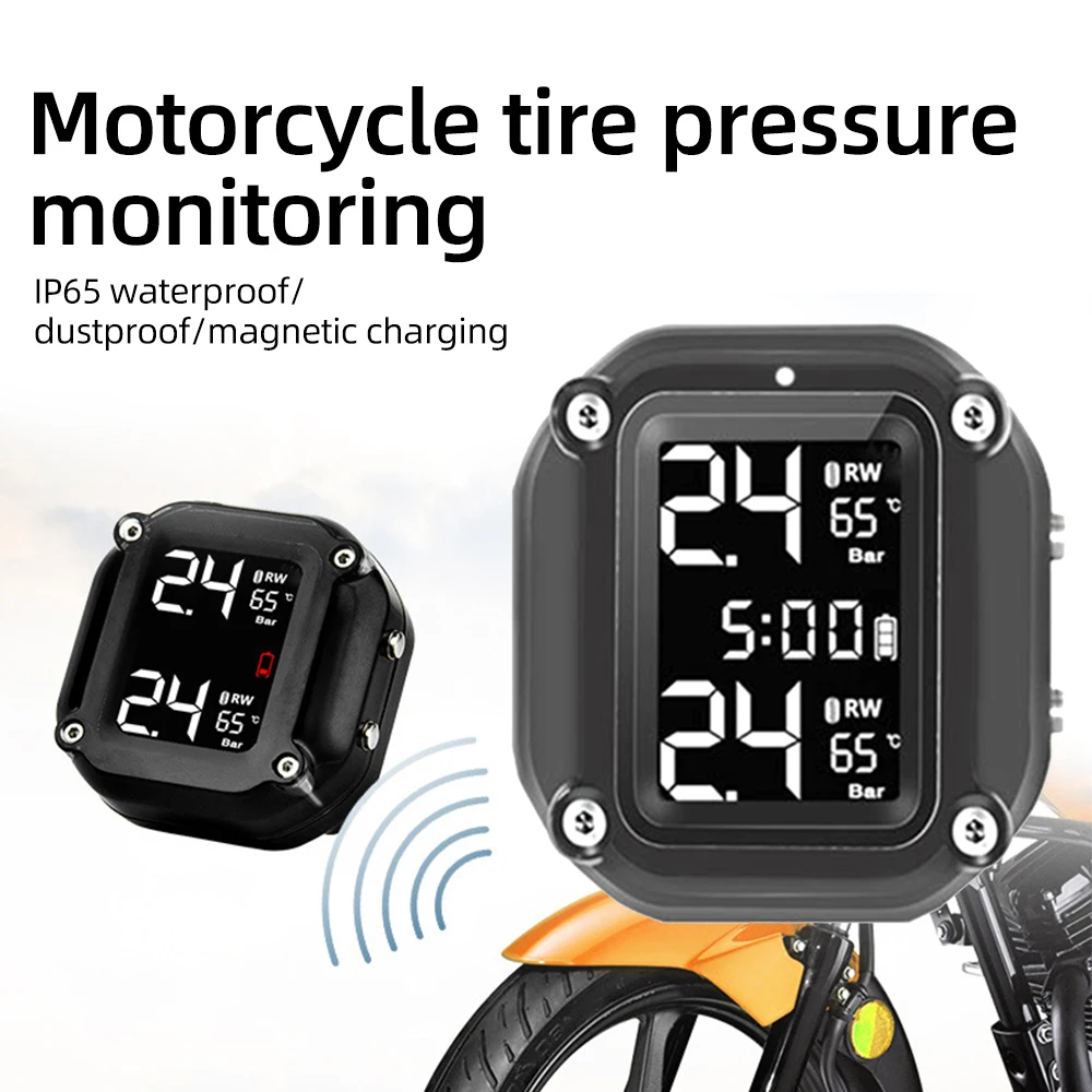 

TPMS Motorcycle Tire Pressure Sensors Detector Temperature Monitoring Alarm System 2 Wheel Tyre External Sensor for Motorbike
