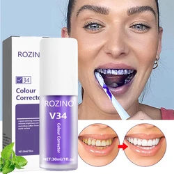 V34 Colour Corrector Purple Teeth Whitening Toothpaste Effective Teeth Whitener Cleaning Caries Tartar Mouth Odour Removal 30ml