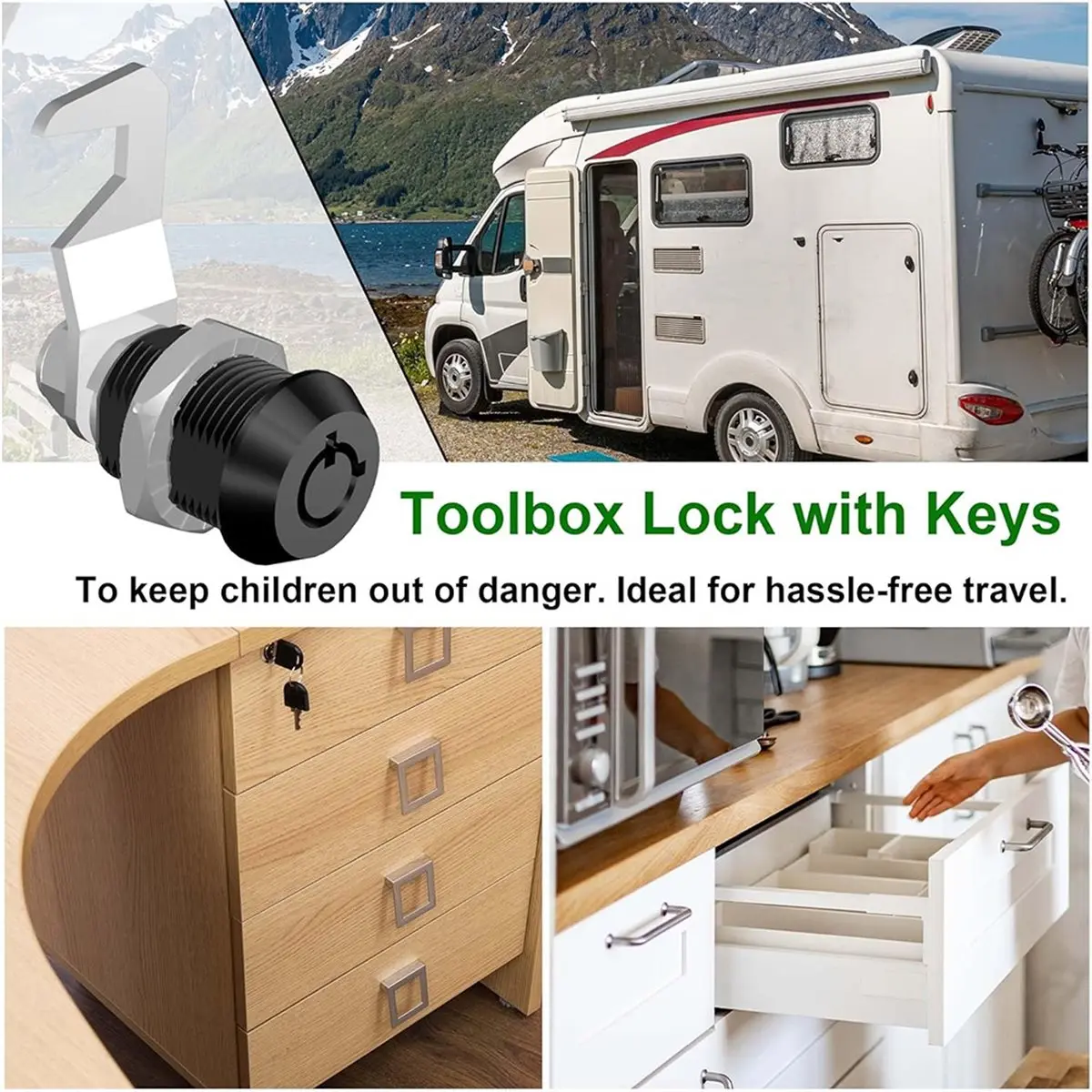2 Pcs Zinc Alloy Toolbox Locks with Keys, 5/8" Tubular Cam Lock Keyed ...