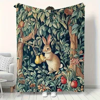 Classic Rabbit and Fruit Pattern Fleece Blanket Botanical Design Soft Warm Throw Boho Interior Decoration Bedding Cover for Home 5