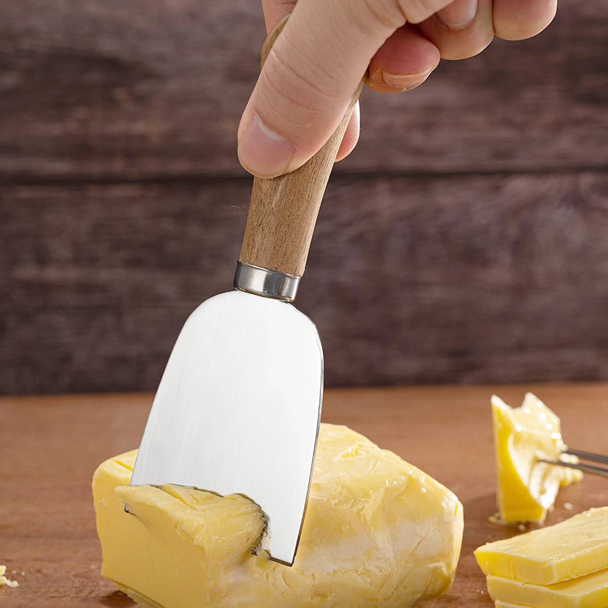 Leeseph 4pcs Cheese Knives Set with Wooden Handle, Steel Stainless Cheese Knife for Charcuterie Spread and Butter Cutter