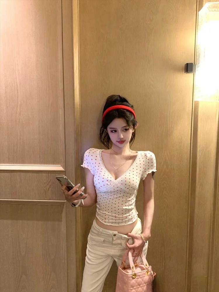 Blusas De Manga Corta De Encaje Para Mujer, Camisetas Sexys Con Cuello