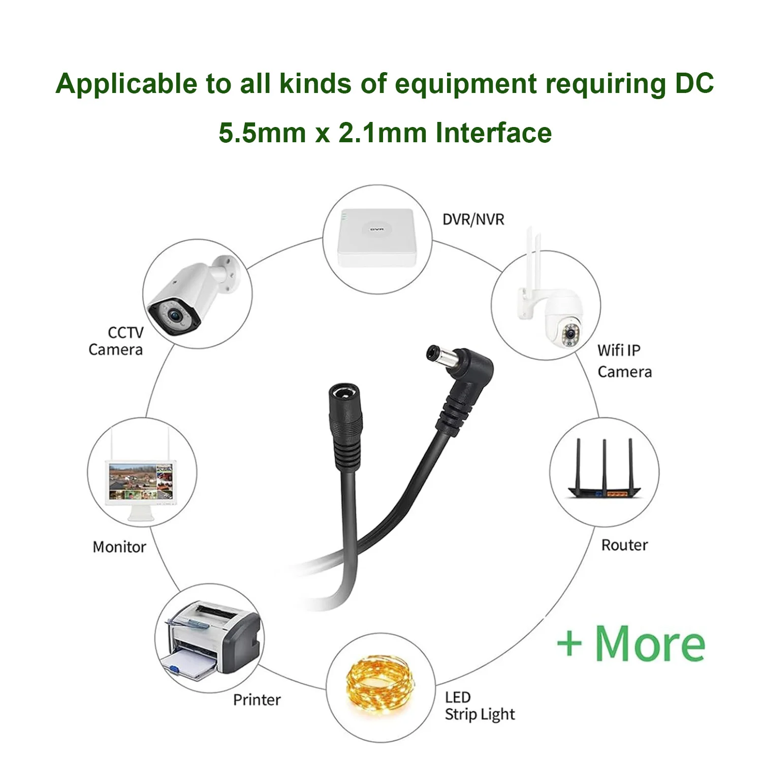 Set 5 5 Connettori Alimentazione DC 5,5 x 2,1 mm Maschio/Femmina Led e