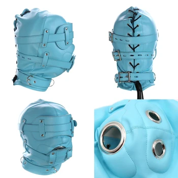 Leather Head Harness Dildo Gag Hood Mask Bondage BDSM Cosplay Blindfold&Penis Gags Sexy Costumes Exotic Sex Toy For Couples 6