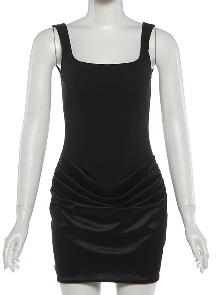 Nibber Peach Hip Dress Women Elegant Christmas Low Chest Sleeveless Ruched Patchwork Birthday Party Dating Chic Skinny Clubwear