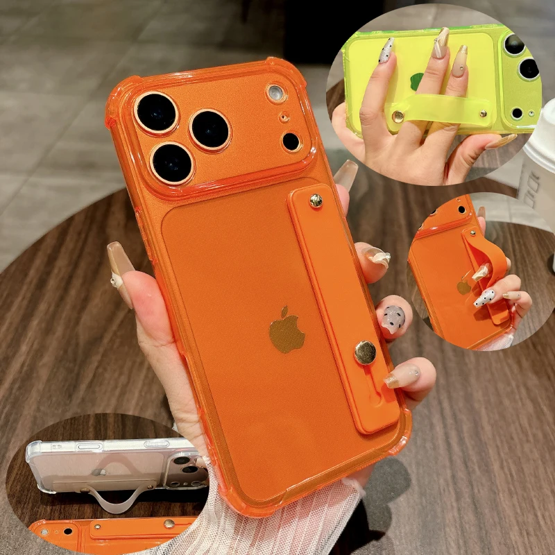 Four Corner Anti-Drop Ring Wristband Holder Soft TPU Translucent Phone Case