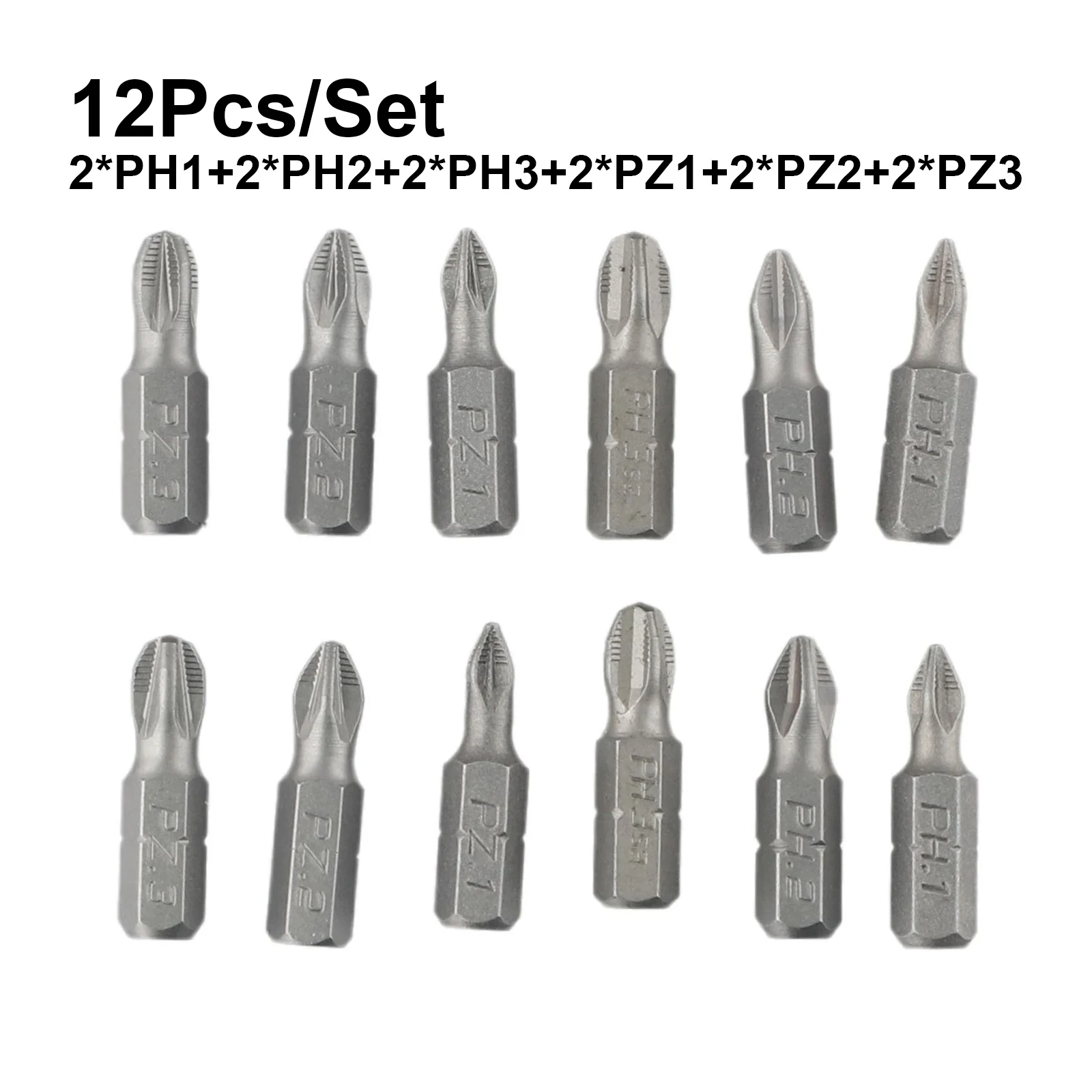 

12 PCS/Lot 25mm Cross Bits Set Hex Shanked Anti Slip Screwdriver Bits Magnetic Non-Slip Drill Batch Head PH1/PH2/PH3/PZ1/PZ2/PZ3