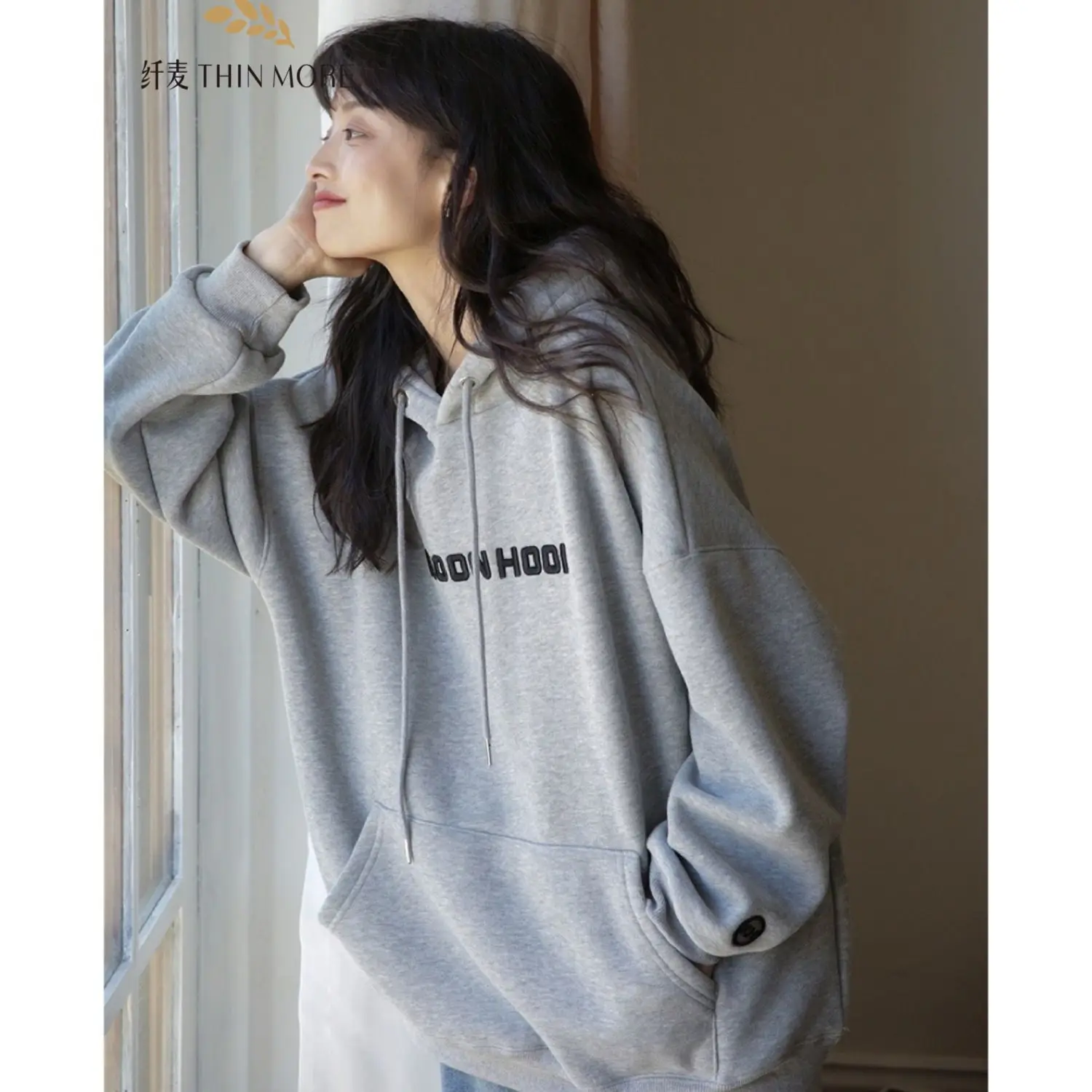 New Korean Version Sweet Loose Long Sleeved Thick Thin Hooded Sweatshirt for Women's Fashion 3
