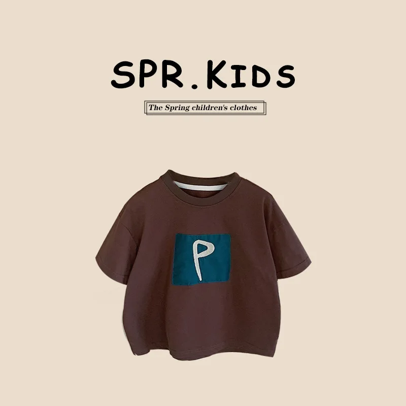 

Летние футболки для маленьких мальчиков 2024, хлопковые детские топы с буквенным принтом для мальчиков, корейские свободные повседневные футболки с коротким рукавом для маленьких мальчиков