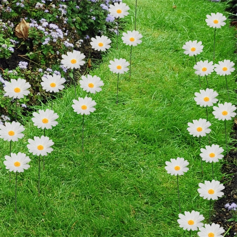 Daisy Flower Stakes 12 Inch Garden Stakes Decoration Yard Lawn Ornaments 20pcs garden art decor