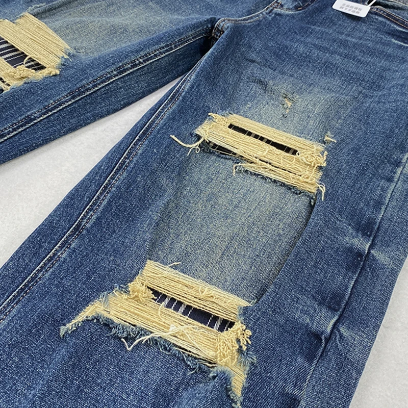 XXXXXL Fashion Plus Size Women's Jeans New Autumn Premium Stretched Denim Design Hole Patch Wide Leg Full Length Trousers 8393