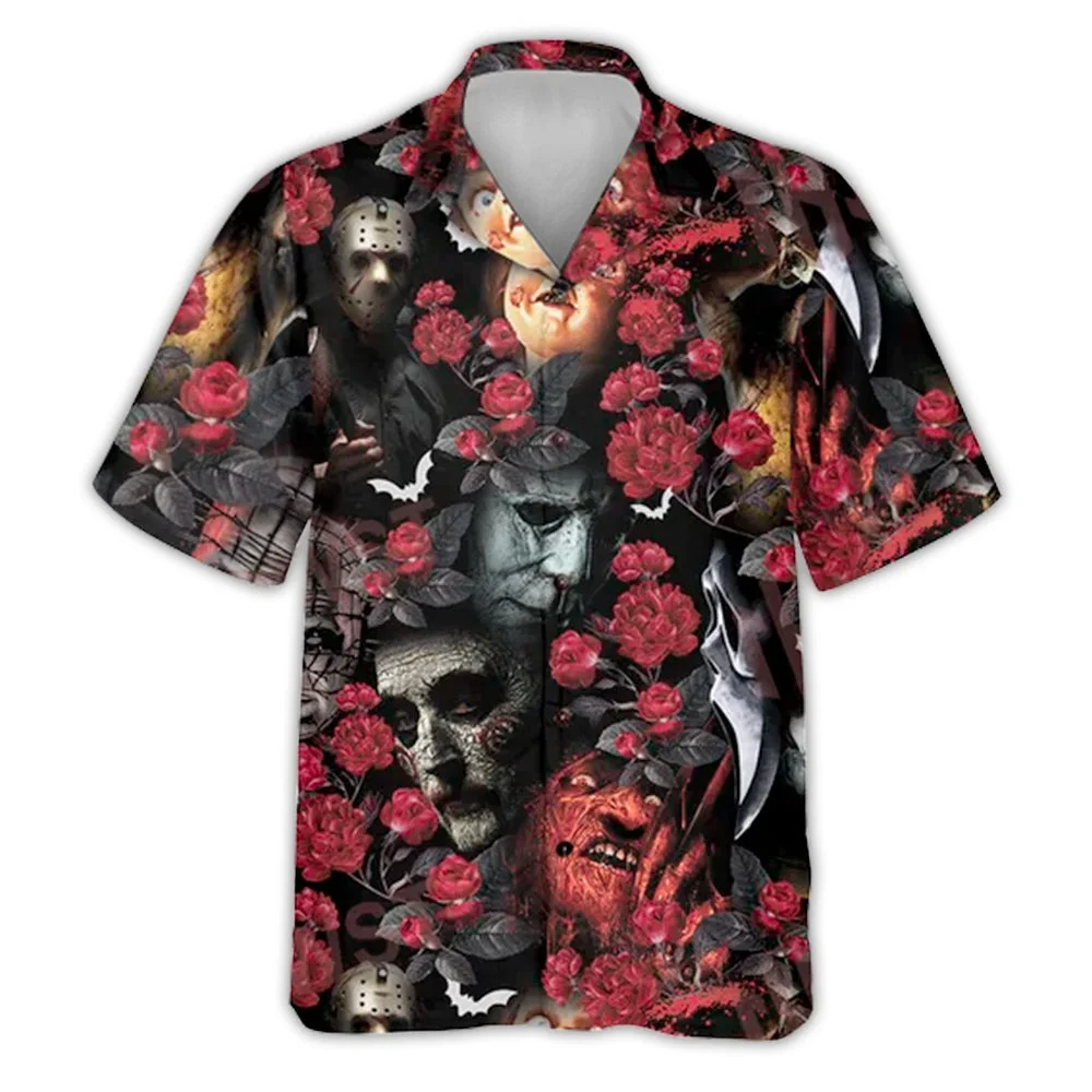 Hawaiian Men's Shirt Horror Killer Short Sleeve Cuban Shirt 3D Printed Summer Holiday Button Up Tops for Men and Women