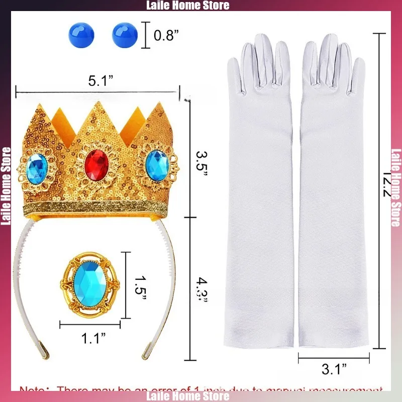 4pcs/set Princess Peach Cosplay Prop Decorative Accessories Crown Gloves Earwear Set Party Carnival Holiday Dress Up Girls Gifts