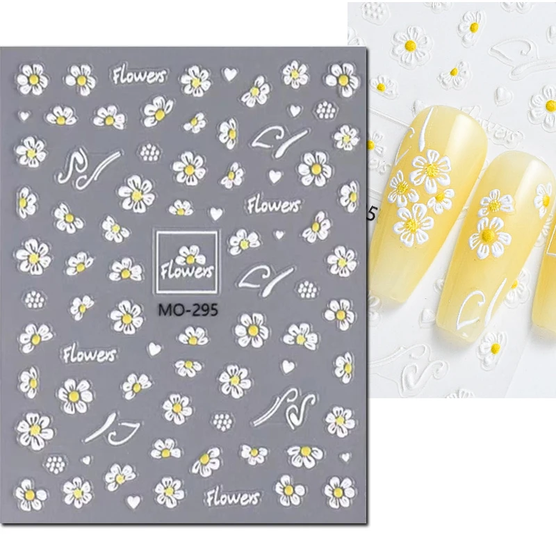 Nail Stickers Nail Art Decoration Nail Decals Flower Stickers 3d Nail Art Decals Summer Daisy Fruits White Florals Petals Flowers Adhesive Sliders Nail Stickers Decoration Manicure