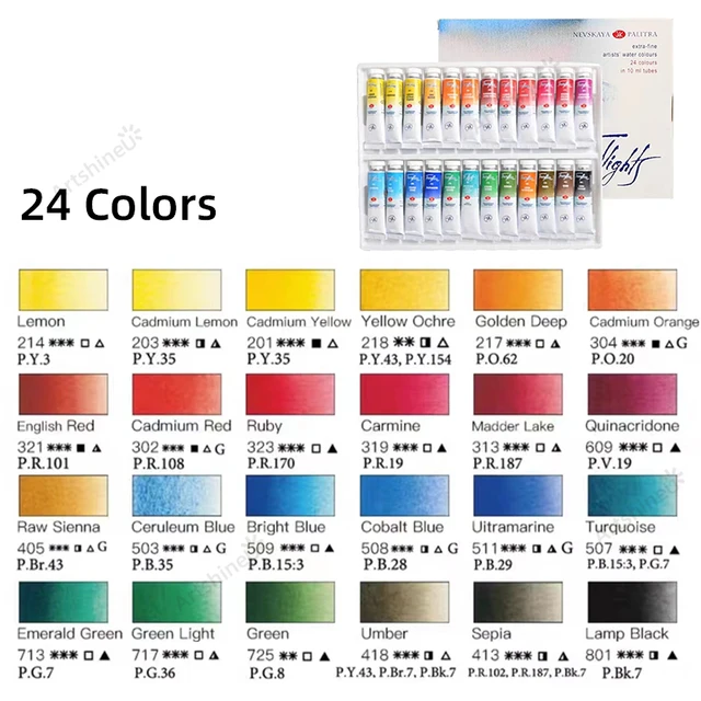 White Nights Watercolor Paint Set of 12/24 Tubes 10ML Each