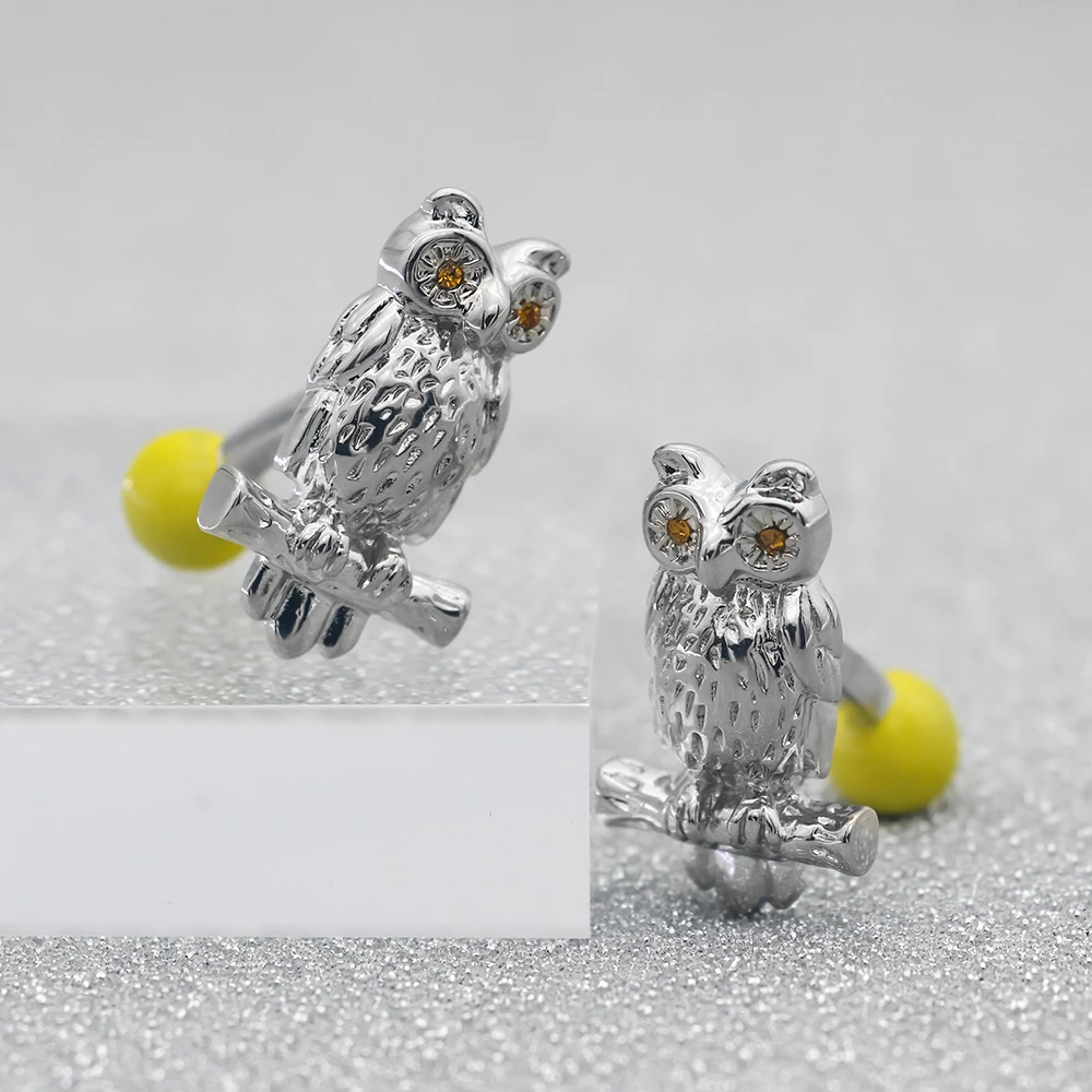 

New Arrival Novelty Animal Design Silver Owl Cufflinks Quality Brass Material Men's Jewelry Wholesale&Retail Factory Supply