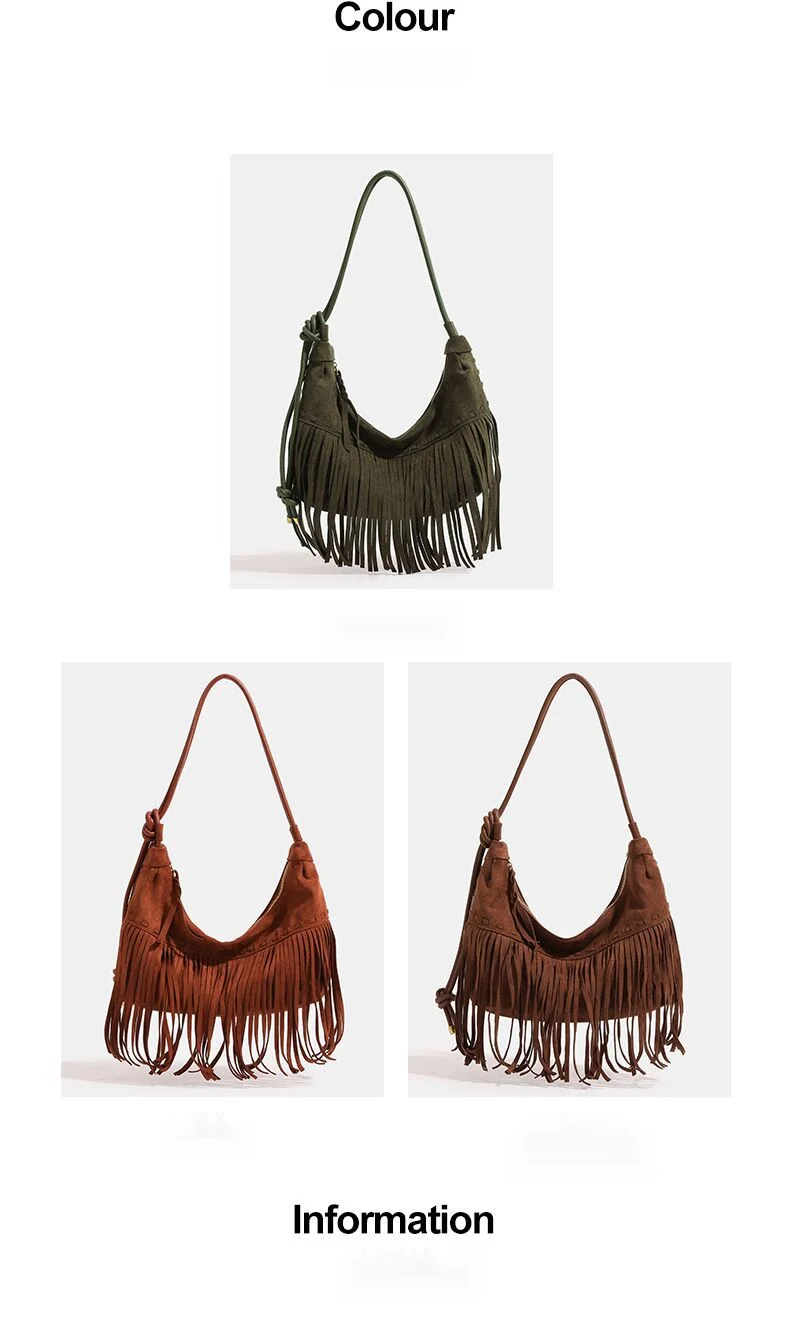 Stile bohémien in pelle scamosciata imitazione donna 2024 nappa smerigliata sotto le ascelle gnocco bifacciale di grande capacità, tracolla_voghion.com