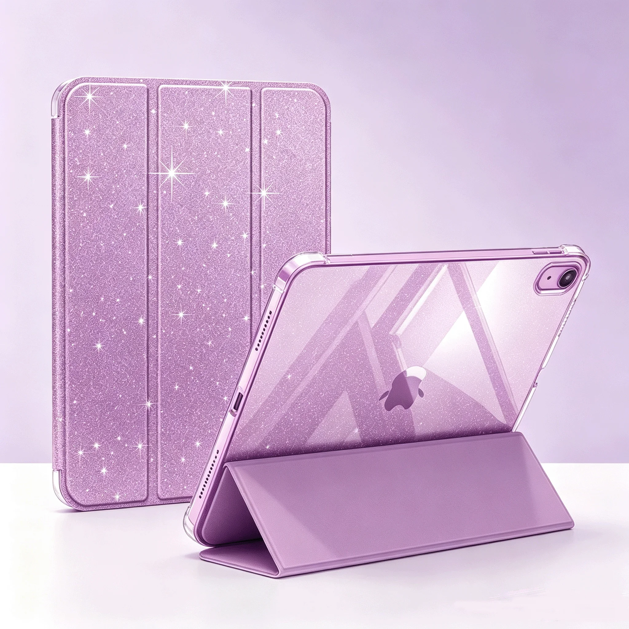 Glitter Sparkly Frosted Clear Tablet Case with Auto Sleep/Wake Multi-Angle Stand