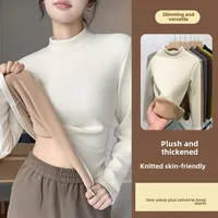 Women's Inner Autumn Winter New Style Thickened Fleece-Lined Half Polo/Turtle Neck Base Layer Top Warm Top For Cold Weather