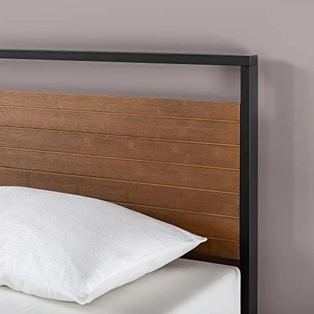 37" Bamboo and Steel Platform Bed Frame Solid Construction No Box Spring Needed Wood Slat Support Sustainable Material Durable