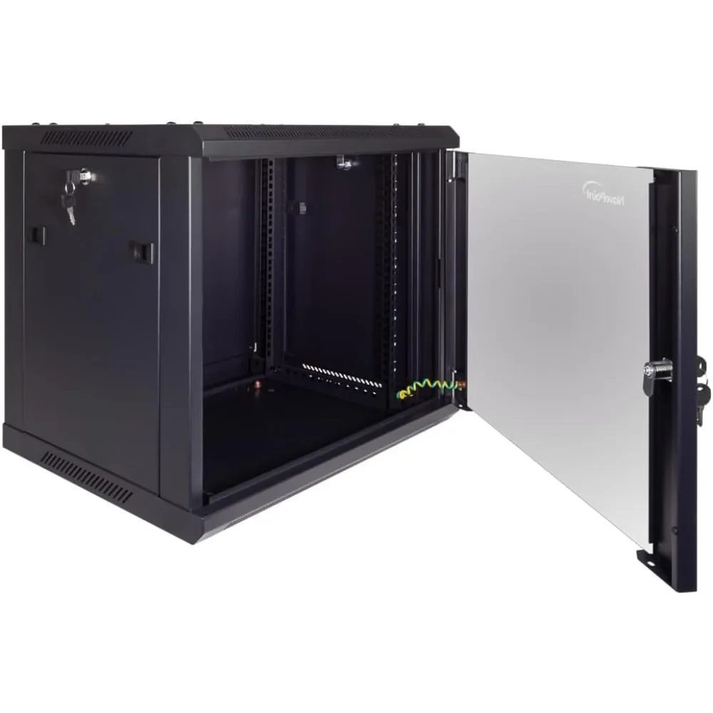 NEW-9U Server Cabinet Wall Mount Rack Enclosure Includes 2 Fans, Locking Glass Door, Removable Side Panels – 9U Network Cabinet